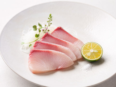Yellowtail sashimi with sudachi and a pinch of sea salt