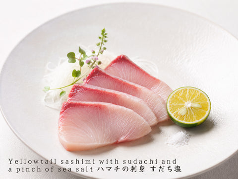 Yellowtail sashimi with sudachi and a pinch of sea salt
