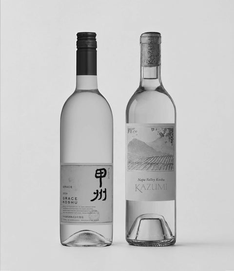 Two bottles of Kazumi and Grace Yosshu on a light gray background
