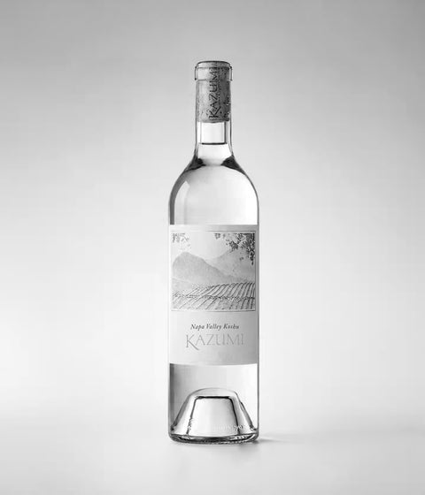 Kazumi Napa Valley Koshu white wine bottle on a dark background
